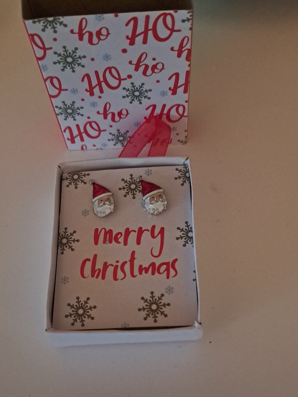 Santa Claus Ornament Stud Earrings - Red and White Holiday Set